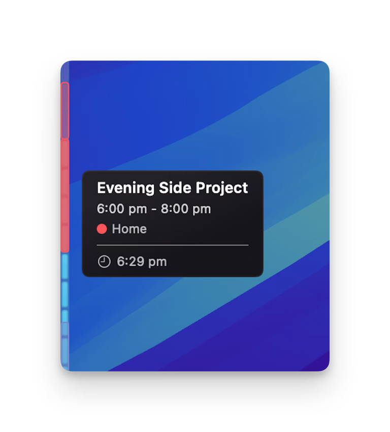 SideTime mapping calendar events onto the time rail